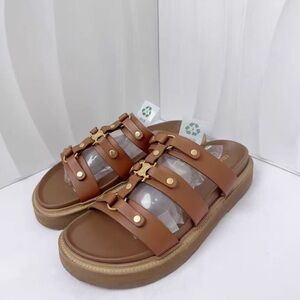 Celine Brown Leather Heeled Sandals